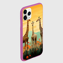 Чехол iPhone 11 Pro матовый Три жирафа в стиле фолк-арт, цвет: 3D-фиолетовый — фото 2