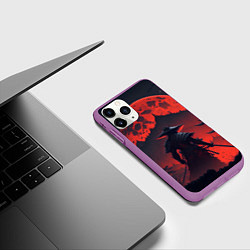 Чехол iPhone 11 Pro матовый Samurai and red moon - нейросеть, цвет: 3D-фиолетовый — фото 2
