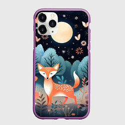 Чехол iPhone 11 Pro матовый Лисичка в осеннем лесу фолк-арт, цвет: 3D-фиолетовый
