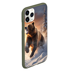 Чехол iPhone 11 Pro матовый Бурый медведь в лесу, цвет: 3D-темно-зеленый — фото 2