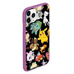 Чехол iPhone 11 Pro матовый Пикачу и другие покемоны, цвет: 3D-фиолетовый — фото 2