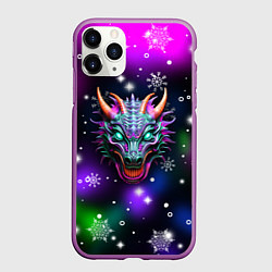 Чехол iPhone 11 Pro матовый Неновый дракон