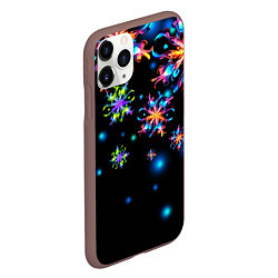 Чехол iPhone 11 Pro матовый Неоновые снежинки - Новый год, цвет: 3D-коричневый — фото 2