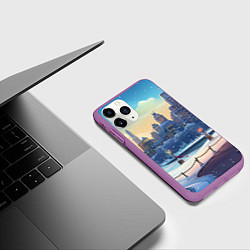 Чехол iPhone 11 Pro матовый Зимний большой город, цвет: 3D-фиолетовый — фото 2