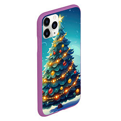 Чехол iPhone 11 Pro матовый Новогодняя елка, цвет: 3D-фиолетовый — фото 2
