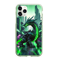 Чехол iPhone 11 Pro матовый Неоновый зеленый дракон