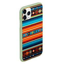 Чехол iPhone 11 Pro матовый Этнический узор в горизонтальную полоску, цвет: 3D-салатовый — фото 2