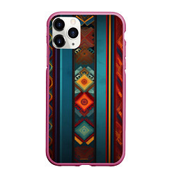 Чехол iPhone 11 Pro матовый Этнический орнамент в вертикальную полоску, цвет: 3D-малиновый