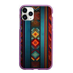 Чехол iPhone 11 Pro матовый Этнический орнамент в вертикальную полоску, цвет: 3D-фиолетовый