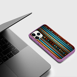 Чехол iPhone 11 Pro матовый Этнический паттерн в вертикальную полоску, цвет: 3D-фиолетовый — фото 2