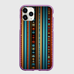 Чехол iPhone 11 Pro матовый Этнический паттерн в вертикальную полоску, цвет: 3D-фиолетовый
