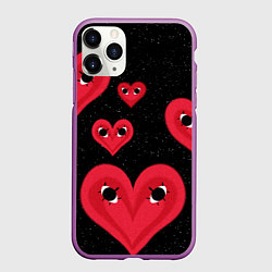 Чехол iPhone 11 Pro матовый Космические сердца, цвет: 3D-фиолетовый