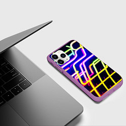 Чехол iPhone 11 Pro матовый Авангардный неоновый паттерн, цвет: 3D-фиолетовый — фото 2