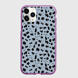 Чехол iPhone 11 Pro матовый Черный абстрактный гранж на сером, цвет: 3D-фиолетовый