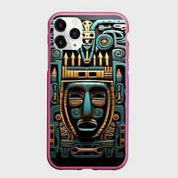 Чехол iPhone 11 Pro матовый Орнамент с маской в египетском стиле, цвет: 3D-малиновый