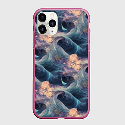Чехол iPhone 11 Pro матовый Волнообразная фрактальная абстракция, цвет: 3D-малиновый