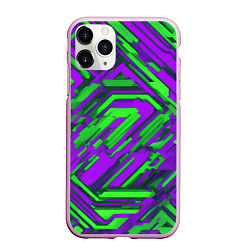 Чехол iPhone 11 Pro матовый Кибкрпанк полосы фиолетовые и зелёные, цвет: 3D-розовый