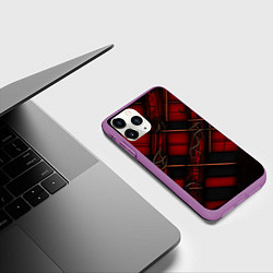 Чехол iPhone 11 Pro матовый Тёмно-красная диагональная клетка, цвет: 3D-фиолетовый — фото 2