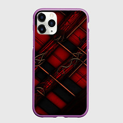 Чехол iPhone 11 Pro матовый Тёмно-красная диагональная клетка