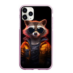 Чехол iPhone 11 Pro матовый Енот - cyberpunk, цвет: 3D-розовый
