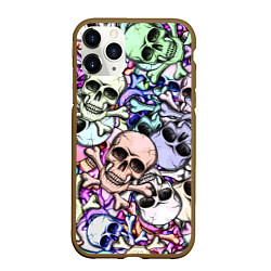 Чехол iPhone 11 Pro матовый Черепа с костями паттерн, цвет: 3D-коричневый