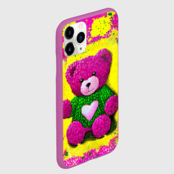 Чехол iPhone 11 Pro матовый Розовый мишка в вязаном свитере, цвет: 3D-фиолетовый — фото 2