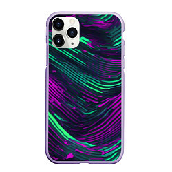 Чехол iPhone 11 Pro матовый Волнистые линии зелёные и фиолетовые, цвет: 3D-светло-сиреневый