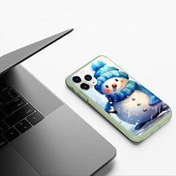 Чехол iPhone 11 Pro матовый Большой снеговик, цвет: 3D-салатовый — фото 2