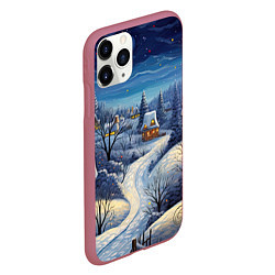 Чехол iPhone 11 Pro матовый Деревня новогодняя, цвет: 3D-малиновый — фото 2