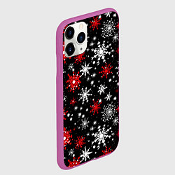 Чехол iPhone 11 Pro матовый Белые и красные снежинки на черном фоне - нейросет, цвет: 3D-фиолетовый — фото 2