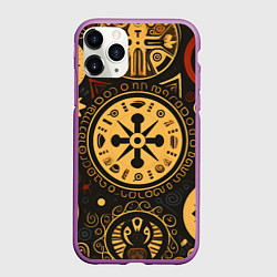 Чехол iPhone 11 Pro матовый Узор в славянском стиле на тёмном фоне