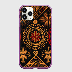 Чехол iPhone 11 Pro матовый Орнамент в славянском стиле на тёмном фоне