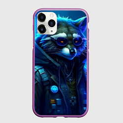 Чехол iPhone 11 Pro матовый Енот киберпанк от ai