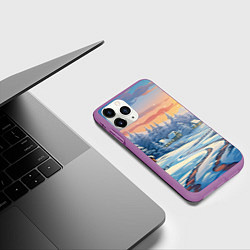 Чехол iPhone 11 Pro матовый Новогодний пейзаж зимний, цвет: 3D-фиолетовый — фото 2