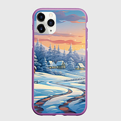 Чехол iPhone 11 Pro матовый Новогодний пейзаж зимний