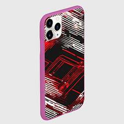 Чехол iPhone 11 Pro матовый Киберпанк линии белые и красные, цвет: 3D-фиолетовый — фото 2