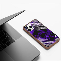 Чехол iPhone 11 Pro матовый Киберпанк линии белые и фиолетовые, цвет: 3D-коричневый — фото 2