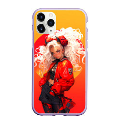 Чехол iPhone 11 Pro матовый Девушка-демон от нейросети - желто-красный градиен, цвет: 3D-светло-сиреневый