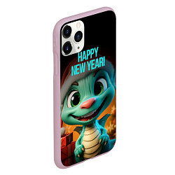 Чехол iPhone 11 Pro матовый Happy new year green dragon, цвет: 3D-розовый — фото 2