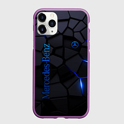 Чехол iPhone 11 Pro матовый Mercedes - плиты с эффектом свечения, цвет: 3D-фиолетовый