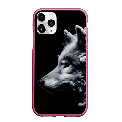 Чехол iPhone 11 Pro матовый Дымный волк, цвет: 3D-малиновый