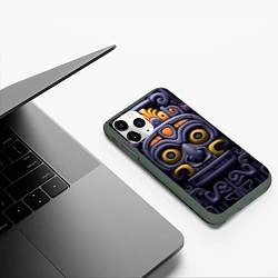 Чехол iPhone 11 Pro матовый Орнамент в стиле ацтеков, цвет: 3D-темно-зеленый — фото 2
