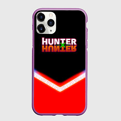 Чехол iPhone 11 Pro матовый Охотник х Охотник неоновые иероглифы, цвет: 3D-фиолетовый