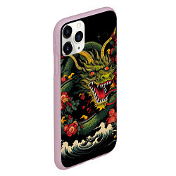 Чехол iPhone 11 Pro матовый Зеленый дракон, цвет: 3D-розовый — фото 2