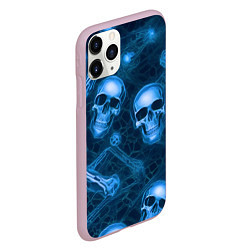 Чехол iPhone 11 Pro матовый Синие черепа и кости, цвет: 3D-розовый — фото 2