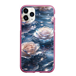 Чехол iPhone 11 Pro матовый Белые розы на воде, цвет: 3D-малиновый