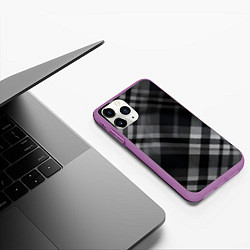 Чехол iPhone 11 Pro матовый Черно-белая диагональная клетка в шотландском стил, цвет: 3D-фиолетовый — фото 2