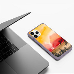 Чехол iPhone 11 Pro матовый Тропический закат акварель, цвет: 3D-серый — фото 2