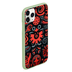 Чехол iPhone 11 Pro матовый Красно-черный узор в славянском стиле, цвет: 3D-салатовый — фото 2