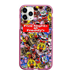 Чехол iPhone 11 Pro матовый Five Nights at Freddys все персонажы хоррора, цвет: 3D-малиновый